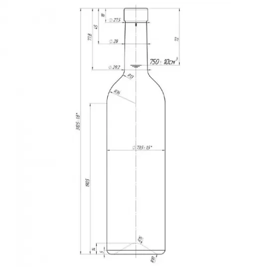 Stiklinis butelis "Bordeaux 310" 750ml , skaidrus, pakuotė 8 vnt|Stikliniai buteliai