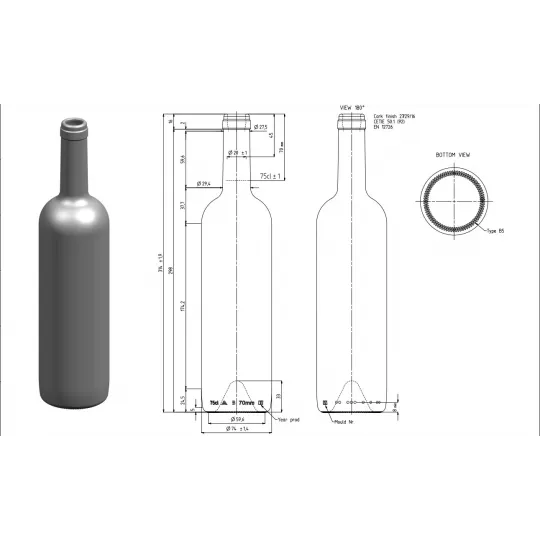 Stiklinis butelis Europea 750ml , skaidrus, 1398 buteliai|Stikliniai buteliai